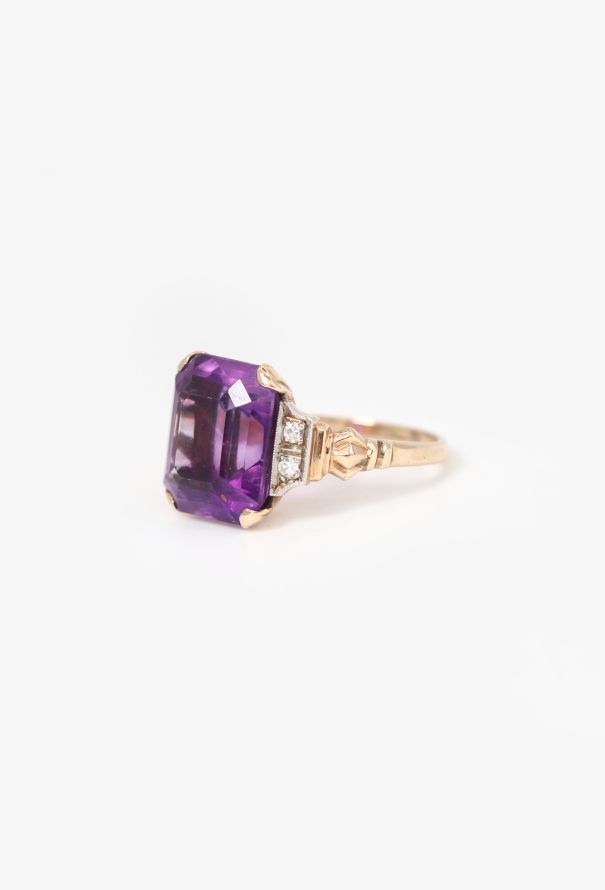 Vintage Fine Jewelry 14k Yellow Gold, Diamond & Amethyst Ring - 3 Vintage Fine Jewelry 14k Yellow Gold, Diamond & Amethyst Ring - 3