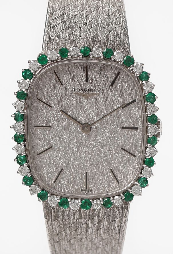 Longines 18k White Gold, Diamond & Emerald Joaillerie Watch, 1974 - 2