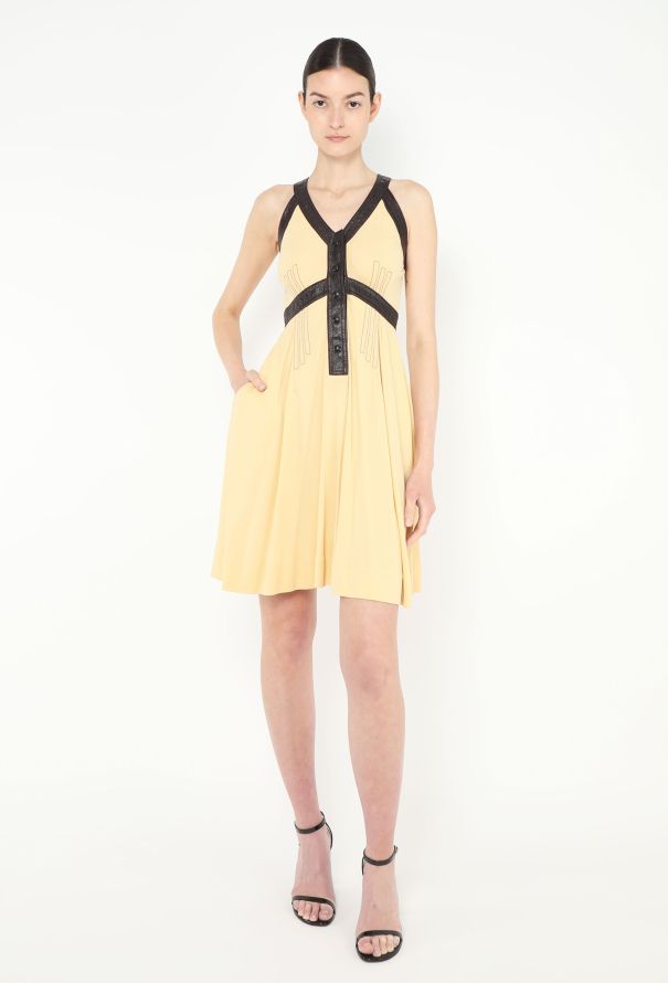 Louis Vuitton Stitched Leather Trim Dress - 4 Louis Vuitton Stitched Leather Trim Dress - 4