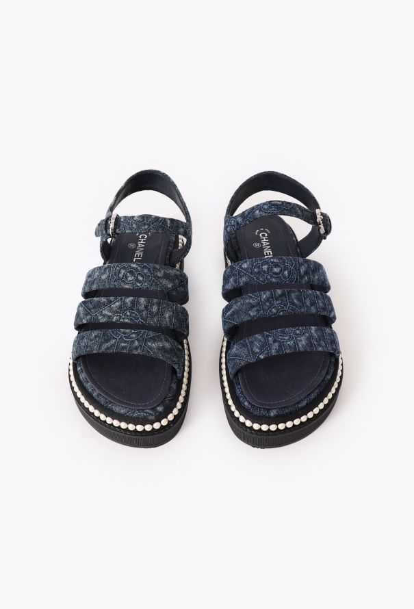 Chanel 2019 Embellished 'CC' Denim Sandals - 2 Chanel 2019 Embellished 'CC' Denim Sandals - 2