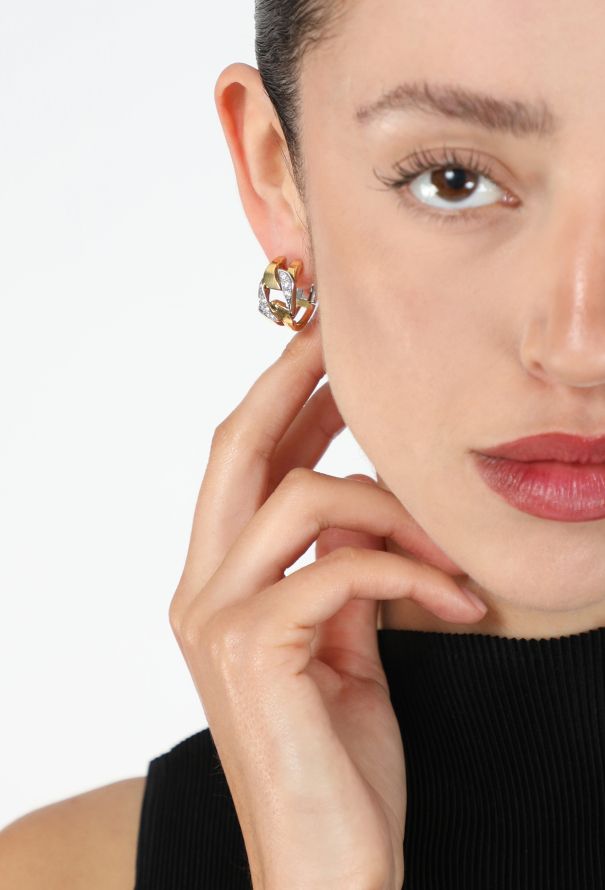 Boucheron 18K Gold & Diamond Gourmette Earrings, 1980s - 2