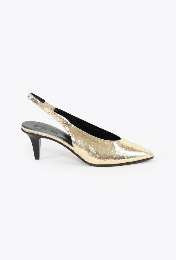 Loro Piana 2024 Rebecca Cracked Metallic Slingbacks - 1
