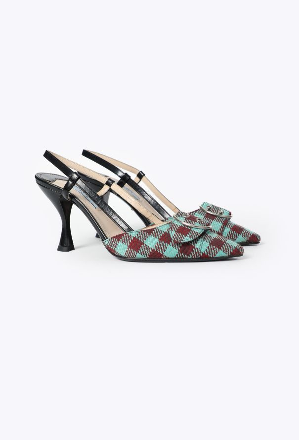 Prada Tweed Buckle Slingback Pumps - 3