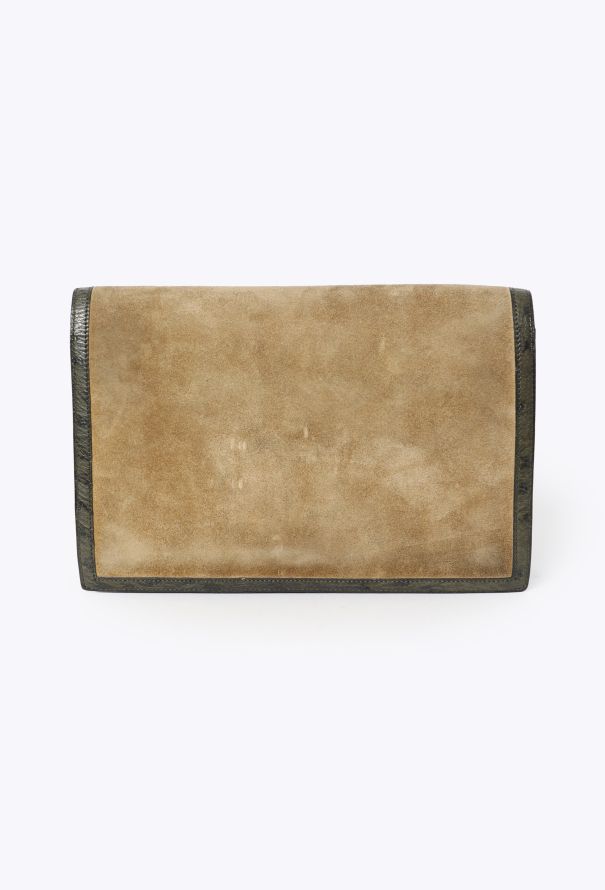 Hermès '70s Veau Doblis & Ostrich Trim Pan Clutch - 4