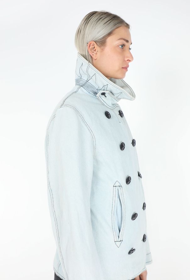 Balenciaga Washed Denim Peacoat - 3