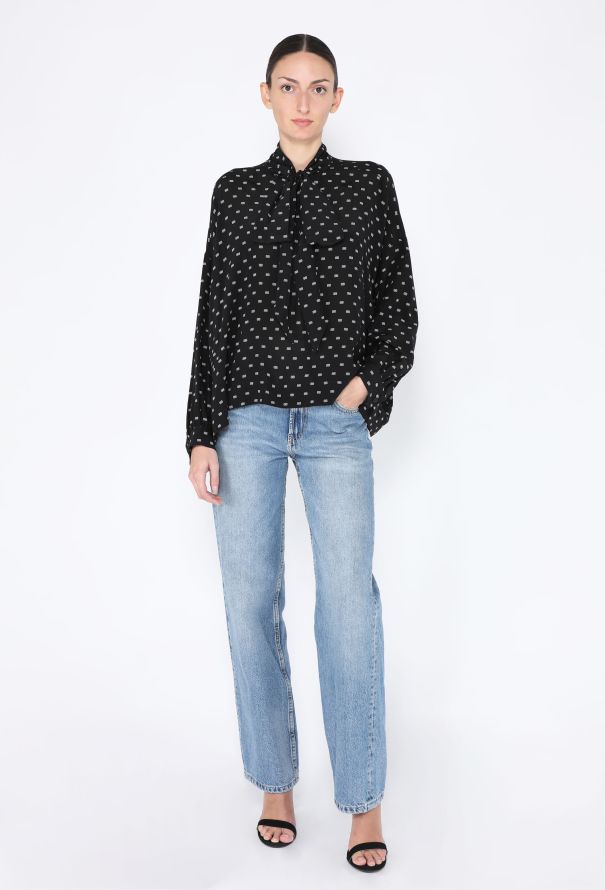 Balenciaga 2018 Silk 'BB' Logo Lavallière Blouse - 3