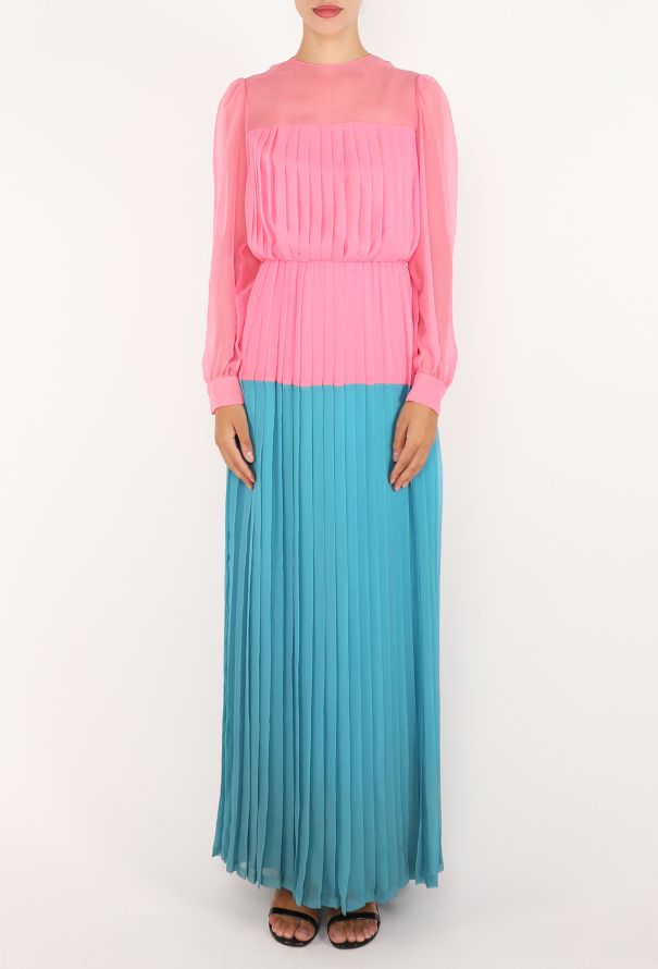 Nina Ricci Bicolor Pleated Silk Dress, 1970s - 3