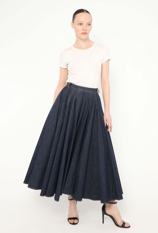 Alaïa 2022 Pleated Denim Skirt - 1