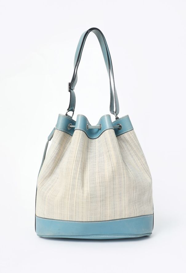 Hermès '90s Toile Rayée & Bleu Jean Box Market Bag GM - 1
