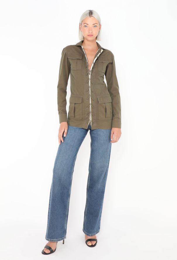 Saint Laurent Khaki Lace-up Safari Jacket - 3