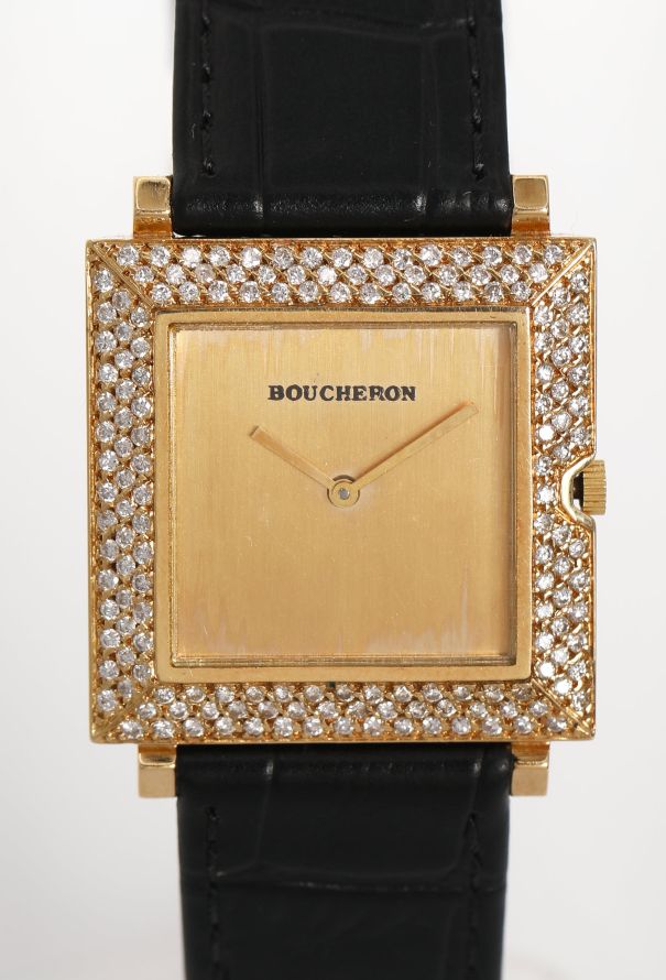 Boucheron 18k Yellow Gold & Diamond Carré Watch - 2 Boucheron 18k Yellow Gold & Diamond Carré Watch - 2