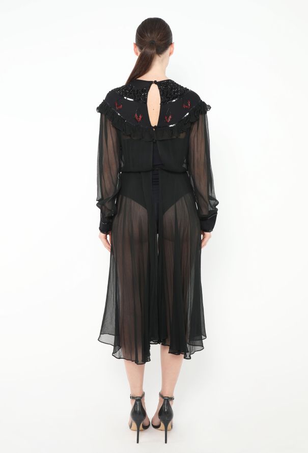 '70s Embroidered Chiffon Dress - 4