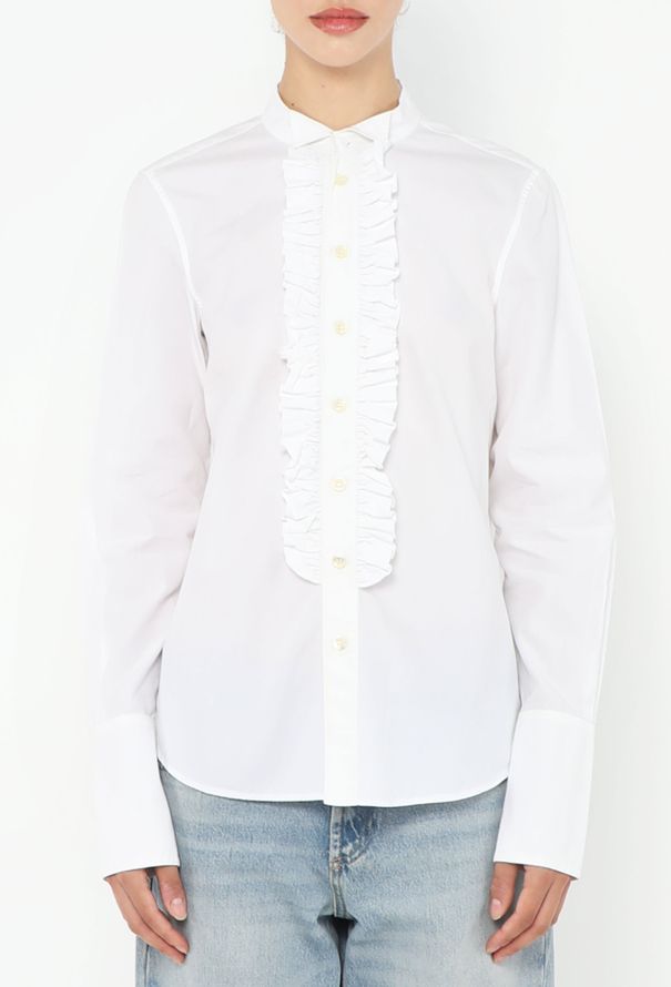 Saint Laurent 2014 Ruffled Poplin Bib Shirt - 2