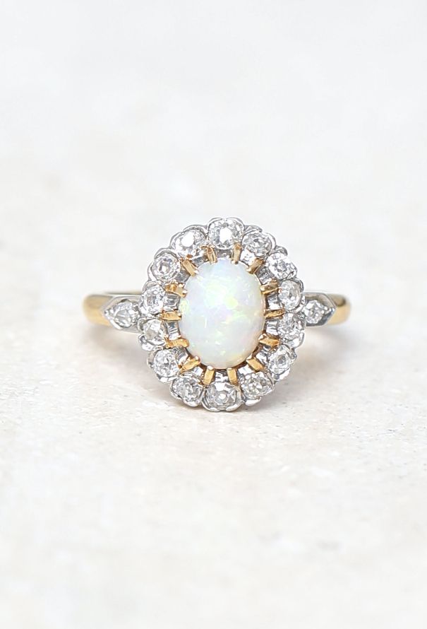 Vintage & Antique 18k White Gold, Opal & Diamond Ring - 1