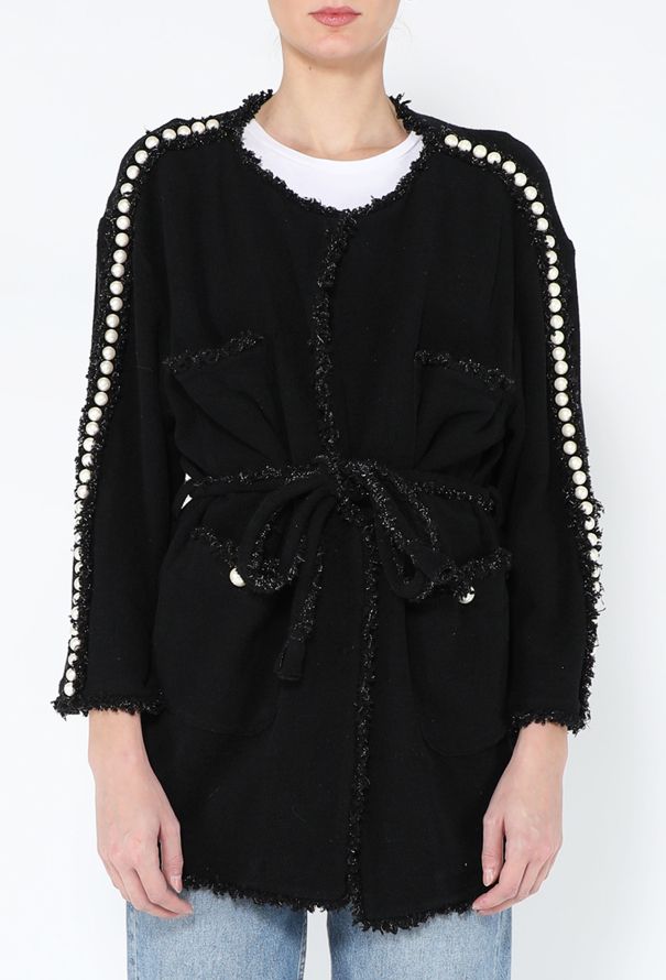 Chanel 2014 Terrycloth and Pearl Embellished Wrap Jacket - 1