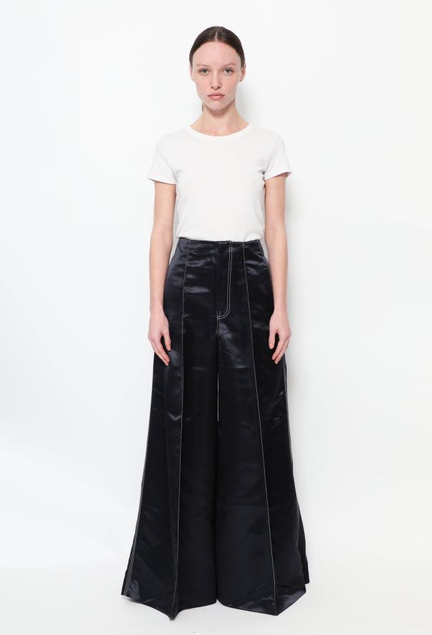 ASOS Wide Leg Pants With Contrast Stitch in Black | Lyst