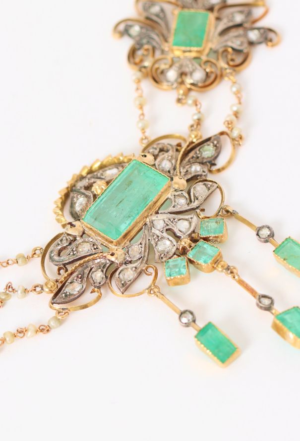 Vintage Fine Jewelry 18k Yellow Gold, Emerald & Diamond Arabesque Necklace - 5 Vintage Fine Jewelry 18k Yellow Gold, Emerald & Diamond Arabesque Necklace - 5