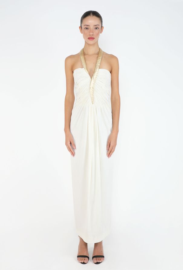 Azzaro 1975-78 Gold Collar White Gown - 1