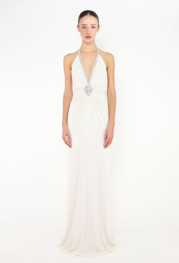 Azzaro Strass Trim Jersey Halter Gown - 1