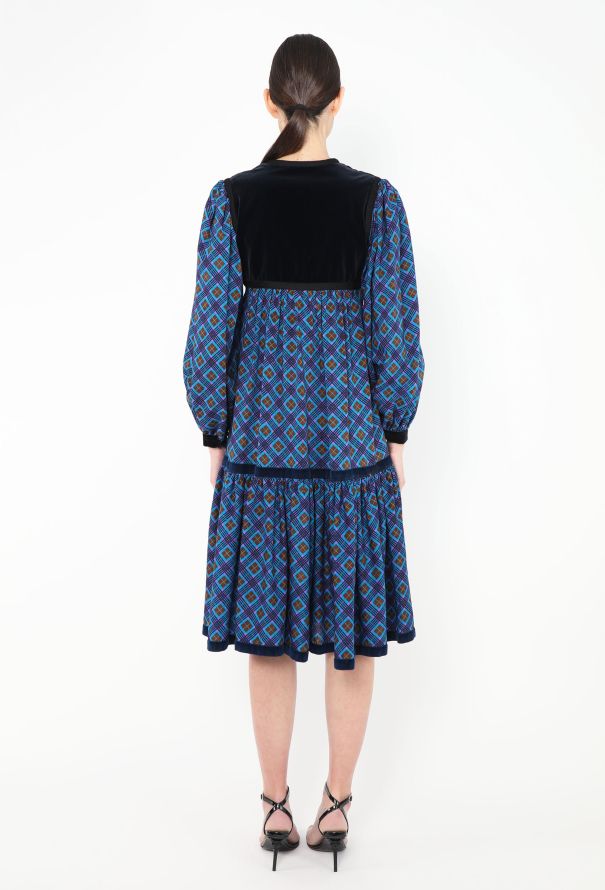 Saint Laurent Collector F/W 1977 Checkered Velvet Russian Dress Blue - 6 Saint Laurent Collector F/W 1977 Checkered Velvet Russian Dress Blue - 6