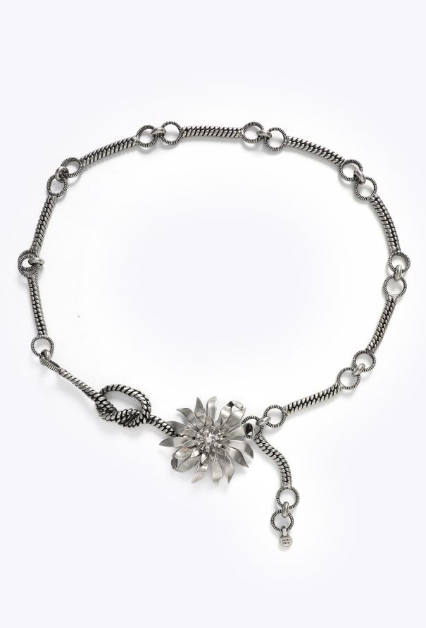 Miu Miu S/S 2025 Embellished Metallic Flower Belt - 1