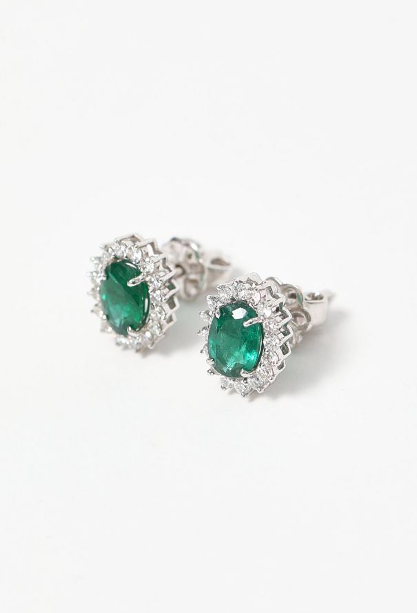 Modern Fine Jewelry 18k White Gold, Diamond & Emerald Earrings - 3 Modern Fine Jewelry 18k White Gold, Diamond & Emerald Earrings - 3