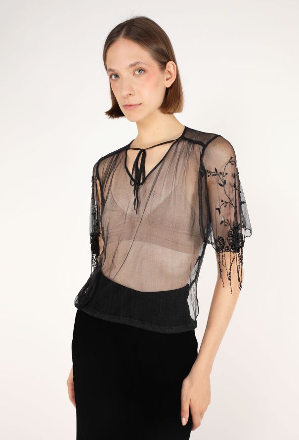 Dries Van Noten Beaded Appliqué Mesh Top, Early 2000s - 4