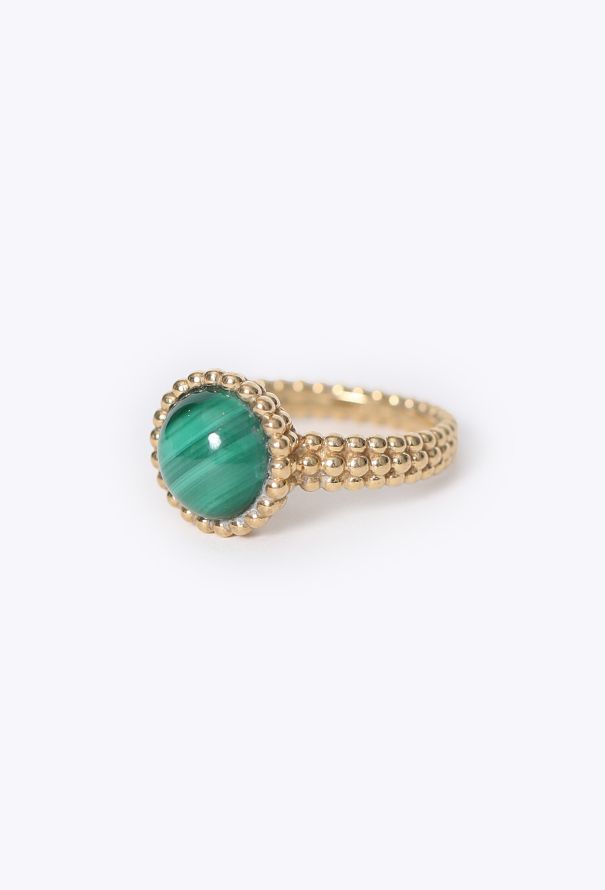 Van Cleef & Arpels 18K Yellow Gold Perlée Malachite Ring - 3