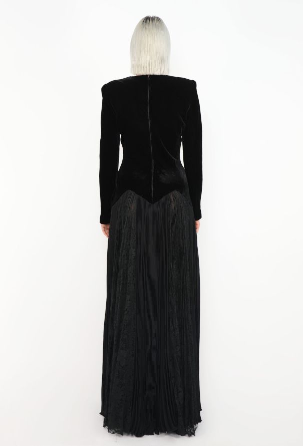 Basque Velvet & Pleated Lace Gown - 4