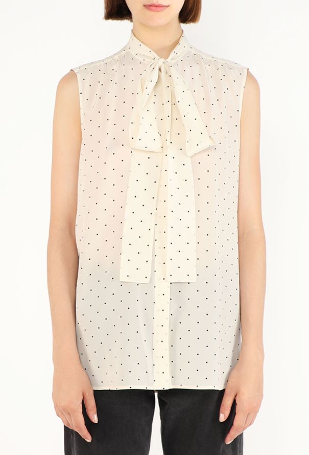 Céline Polka Dot Silk Lavallière Blouse - 1