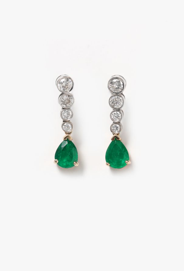 Modern Fine Jewelry 18k White Gold, Diamond & Emerald Drop Earrings - 1
