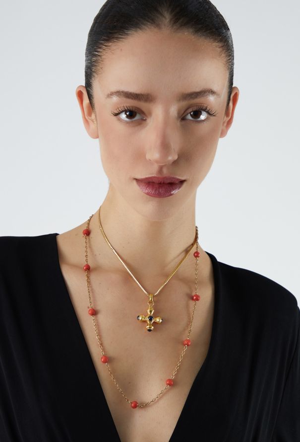 Vintage Fine Jewelry Vintage 18K Yellow Gold Mediterranean Coral Necklace - 6