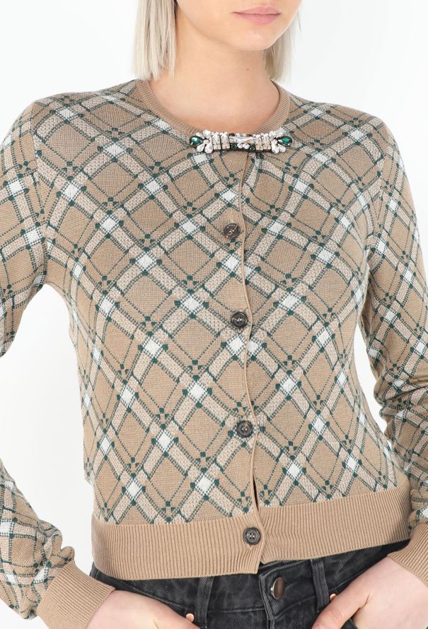 Miu Miu F/W 2020 Checkered Brooch Cardigan - 5