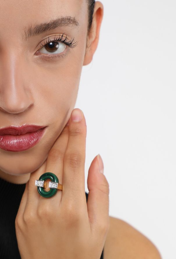 Vintage Fine Jewelry Vintage Abstract 14K Yellow Gold & Malachite Ring - 2