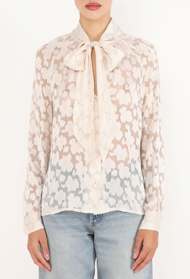 Céline Jacquard Floral Lavallière Blouse, 1970s - 1