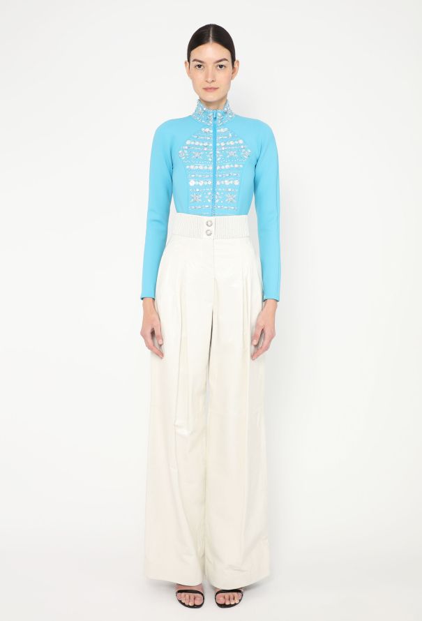 Chanel F/W 2019 Leather Pearl Trim Pants - 1