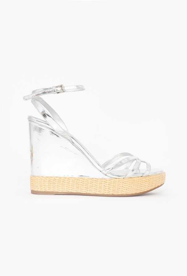 Prada Metallic Platform Wedge Espadrilles - 1