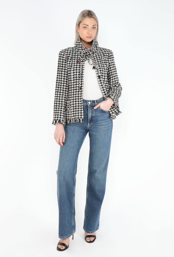 Chanel Houndstooth Tweed High-Collar Jacket - 4