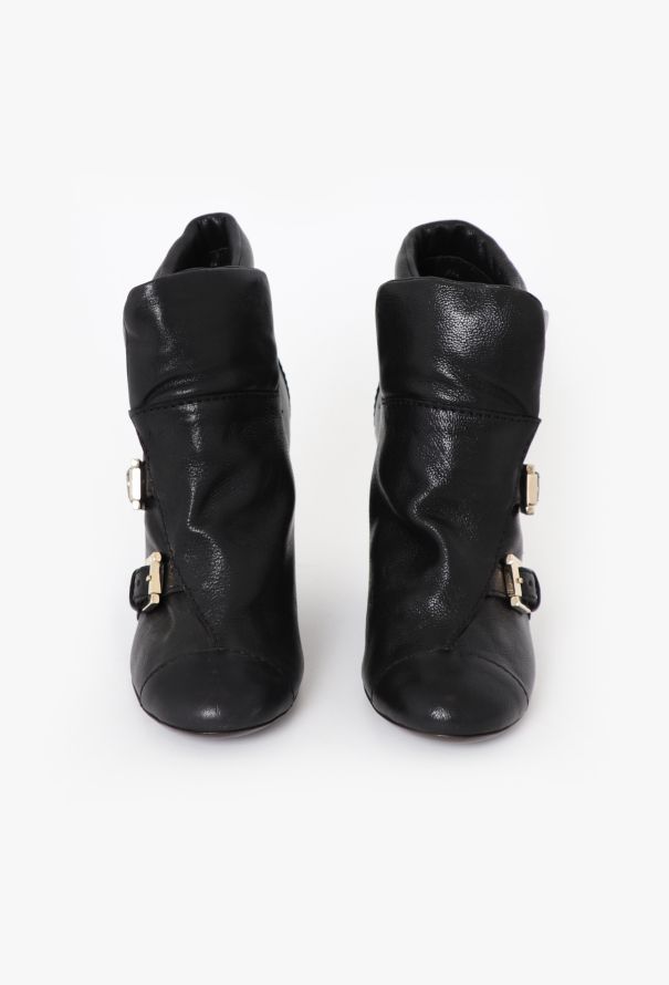 Chanel Leather Buckle Wedge Boots - 3