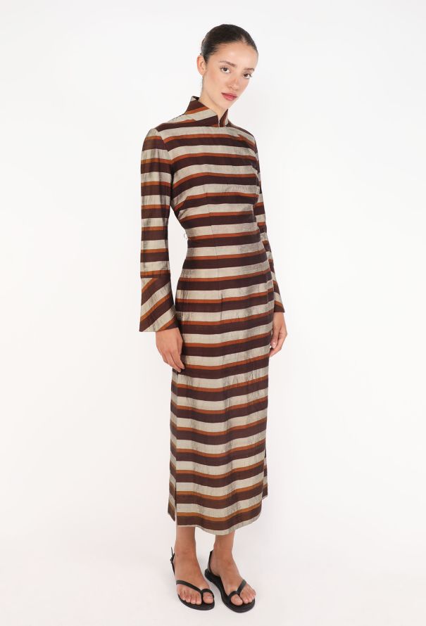 Striped Dupion Sheath Dress - 3