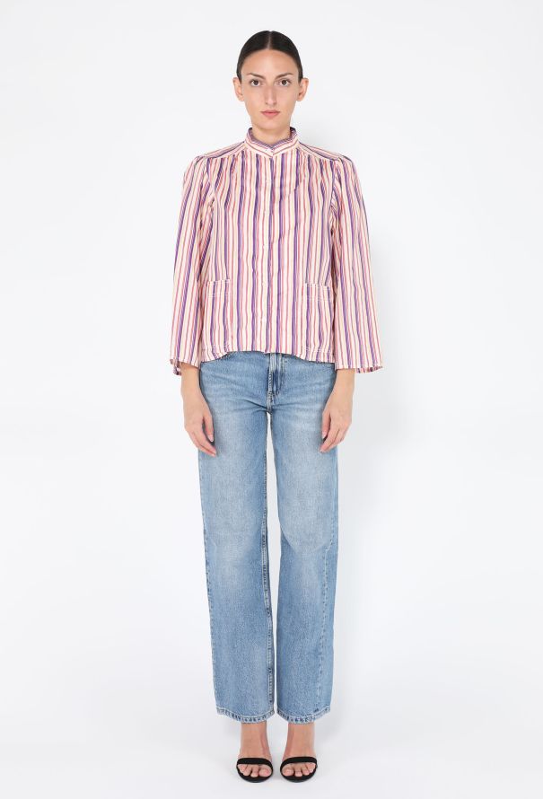 Oscar De La Renta Striped Cotton Blouse, 1970s - 1