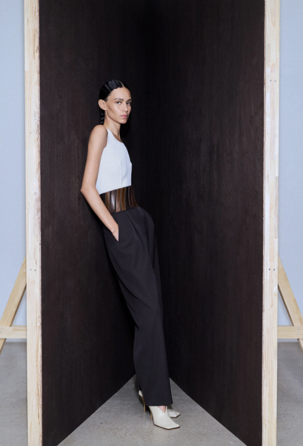 Alaïa Pleated Leather Trim Trousers, Resort 2026 - 2