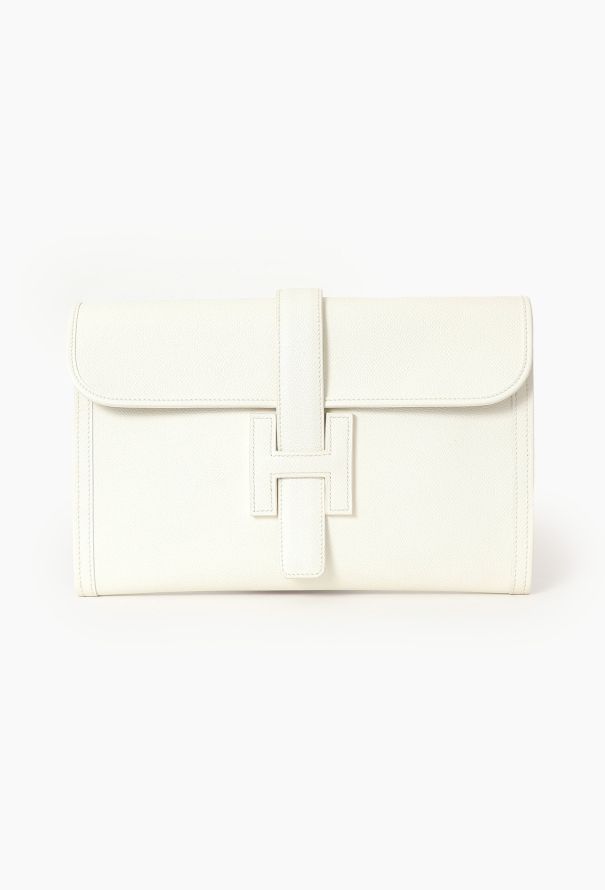 Hermès White Epsom Jige Clutch - 1
