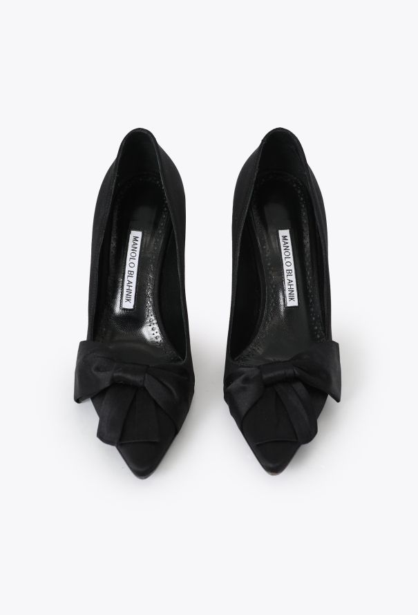 靴 Manolo Blahnik Beccara bow silk satin pu Manolo Blahnik 90mm Beccara Bow Silk Satin Pumps In Navy