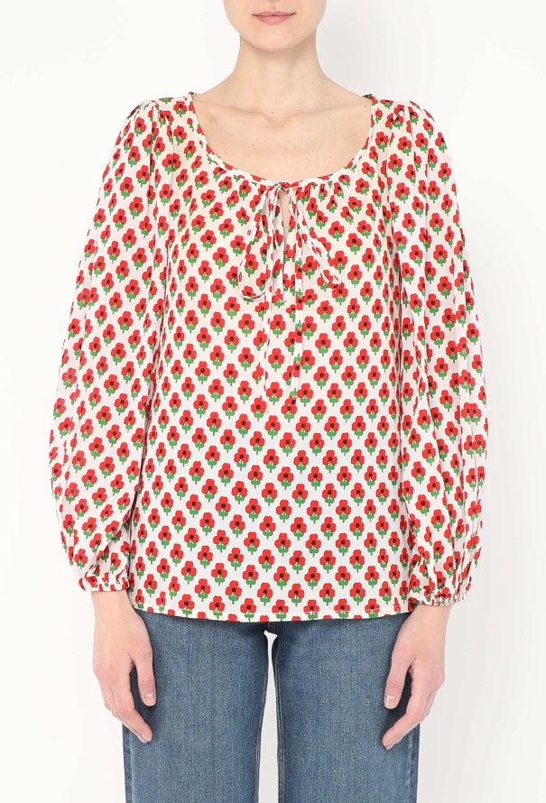 Saint Laurent S/S 1977 Voile Poppy Peasant Blouse - 1