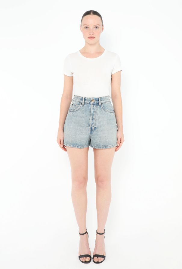 Miu Miu 2024 Washed Denim Logo Shorts - 1