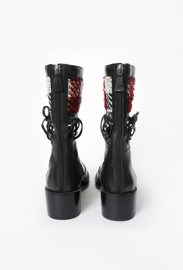 Chanel F/W 2016 Tweed Trim Lace-Up Boots - 5