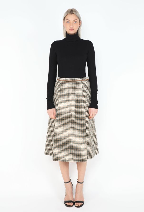 Hermès '70s Pleated Houndstooth Skirt - 1