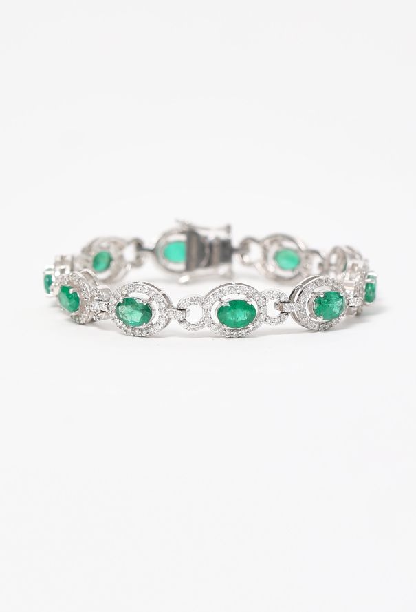 Vintage Fine Jewelry 14k White Gold, Emerald & Diamond Bracelet - 1