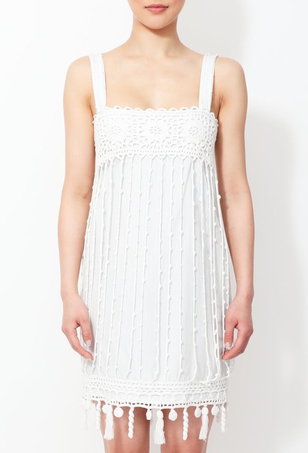 CHANEL RUNWAY SEXY OPEN KNIT DOUBLE BREASTED MINI DRESS FR 38